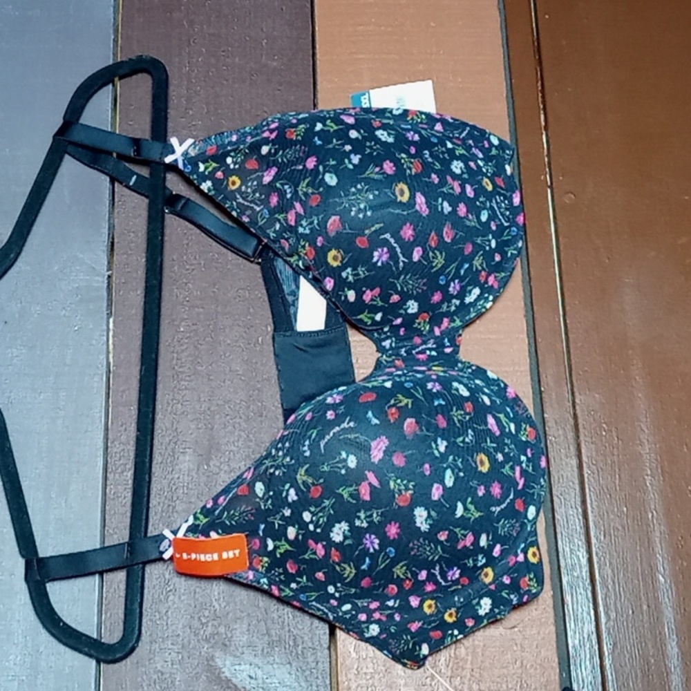 NWT Feminine Parade Multiple sizes sexy Black Floral Padded Underwire bra  Thong - Picture 8 of 13